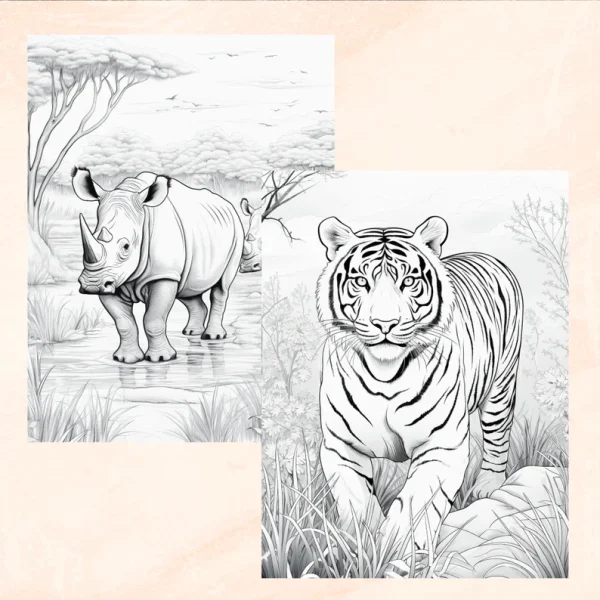 30 Safari Animals Coloring Book, Grayscale Printable - Image 5