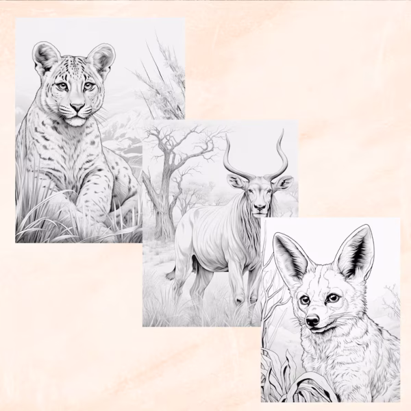 30 Safari Animals Coloring Book, Grayscale Printable - Image 2