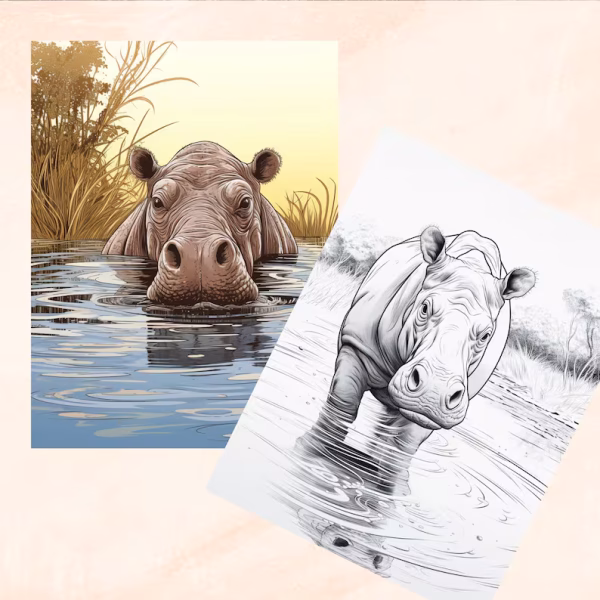 30 Safari Animals Coloring Book, Grayscale Printable - Image 4