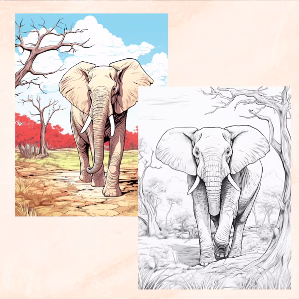 30 Safari Animals Coloring Book, Grayscale Printable - Image 3