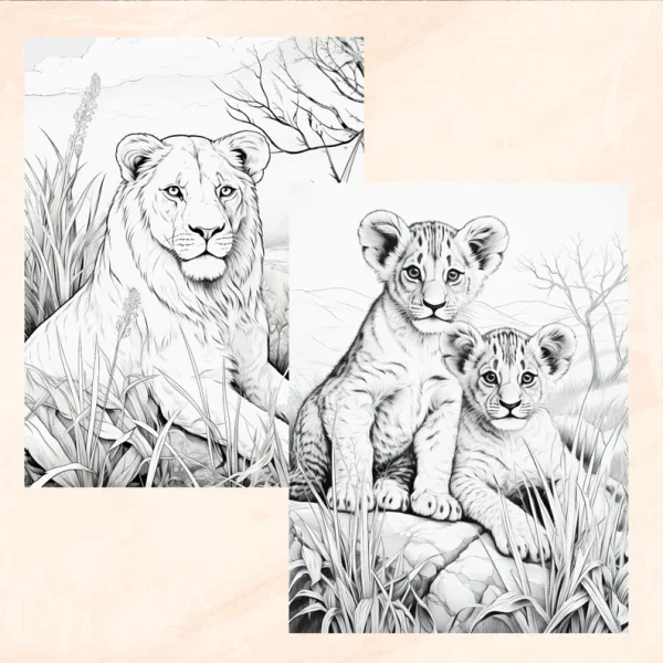 30 Safari Animals Coloring Book, Grayscale Printable - Image 6
